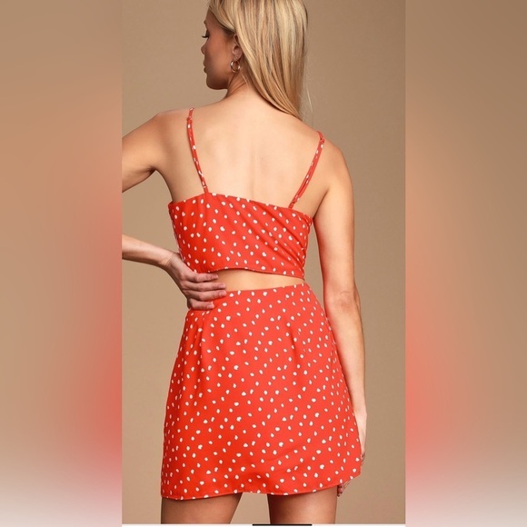 NWT Lulus Kanisha Red Orange Polka Dot Side Button Skirt Size Medium - Picture 2 of 11